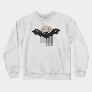 Watercolor Black Bat Crescent Moon Wings Flies across a Taupe Boho Arch Crewneck Sweatshirt